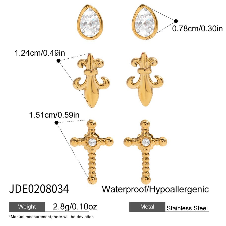 1 Set Klassisches Kreuz Edelstahl Goldfarben Damen Ohrring Sets h5Bild2