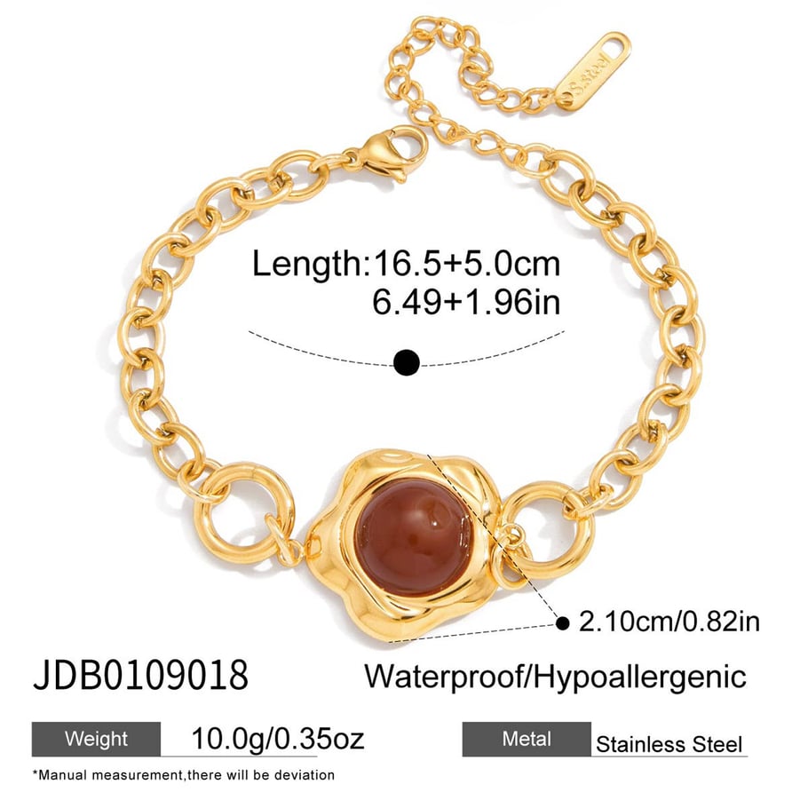 1 Stück luxuriöse Blumen-Armbänder aus Edelstahl in Goldfarbe und Acryl für Damen h5Bild2