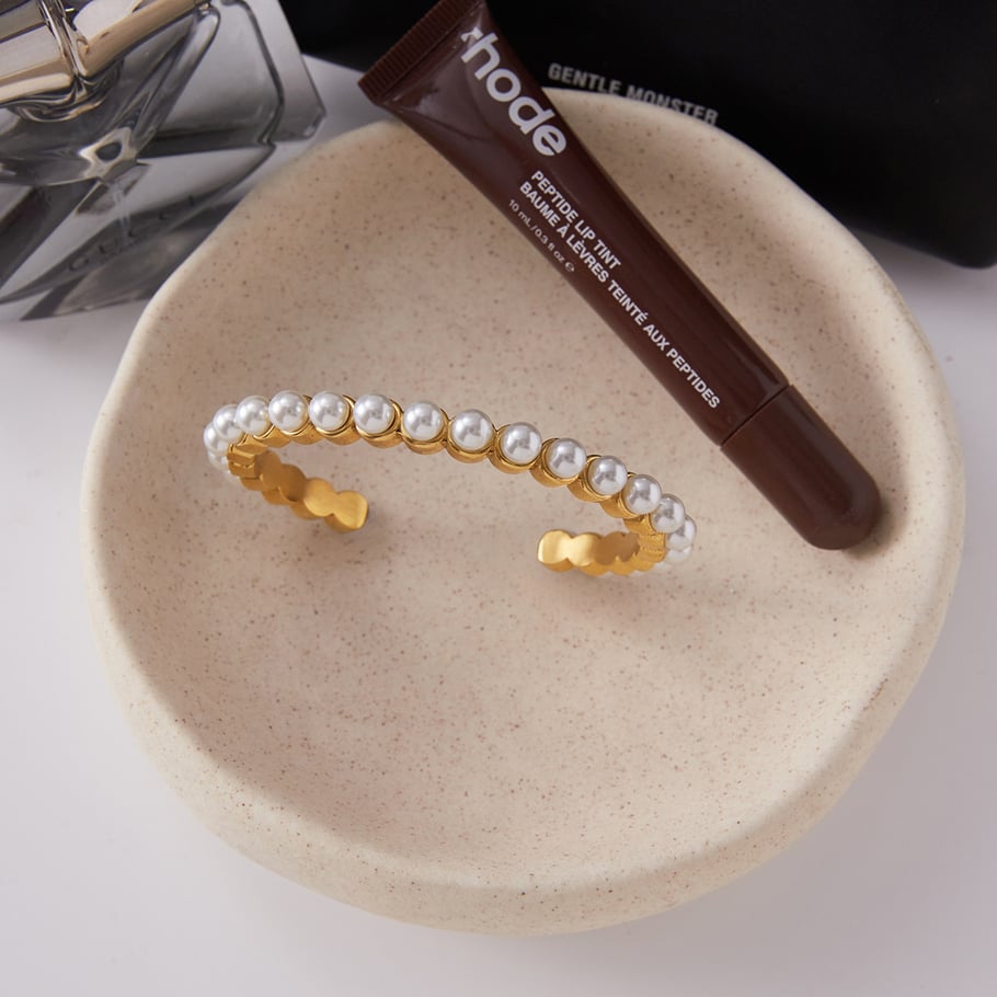 1 Stück klassische Perlen Edelstahl Gold Farbe Damen Armreifen h5Bild5