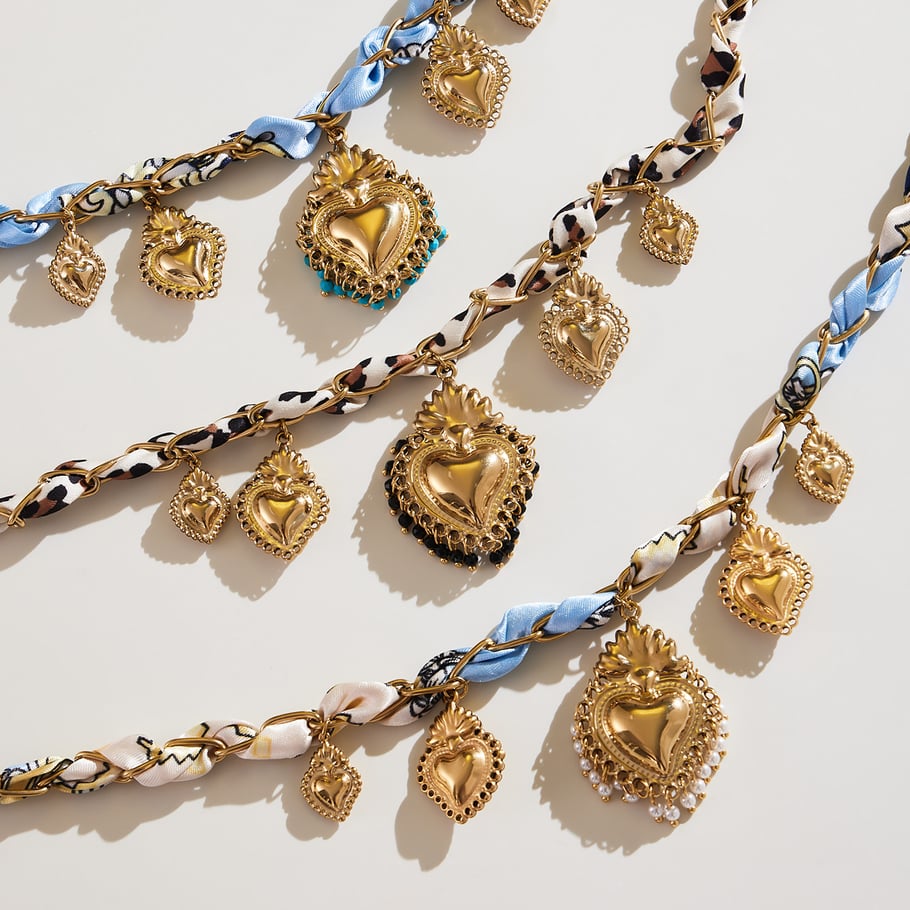 Parures de bijoux pour femmes en acier inoxydable couleur or et pierre naturelle Vogue Heart h5Image3