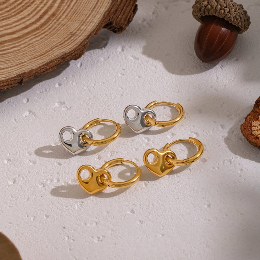 1 par de pendientes colgantes de acero inoxidable con forma de corazón y colores variados h5Imagen4