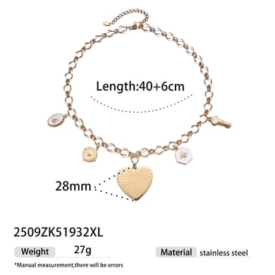 Retro Heart Enamel Bee Stainless Steel  Gold Color Necklaces Sets h5 