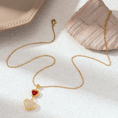 1 Piece Zircon Heart Stainless Steel Gold Color Pendant Necklace h5 Picture4