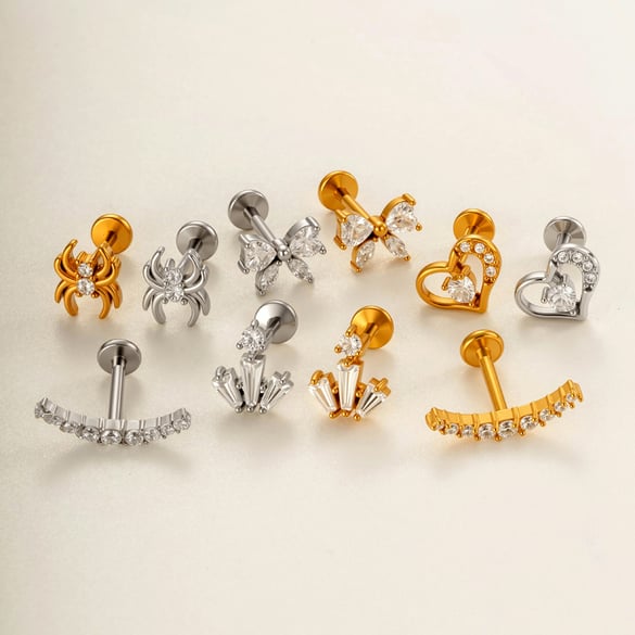 1 pezzo delicato cuore fiocco nodo serpente in acciaio inossidabile color oro zircone orecchini da donna piercing 2