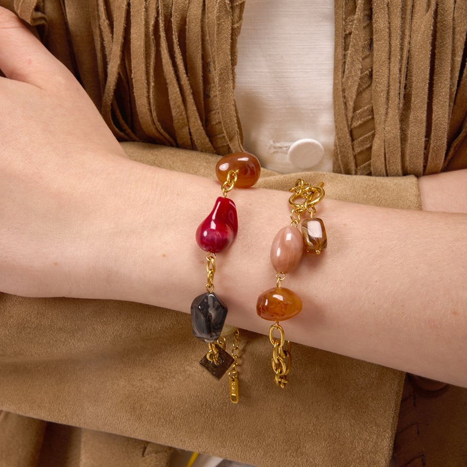 1 Stück bunte unregelmäßige Acryl-Edelstahl-Goldfarbe Damen-Charm-Armbänder h5Bild4