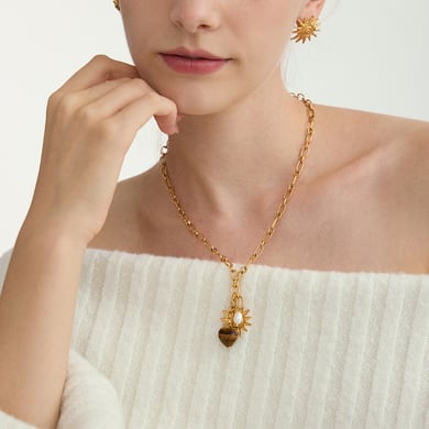 1 Piece Vintage Heart Stainless Steel Gold Color Natural Stone Women's Pendant Necklaces h5 Picture4