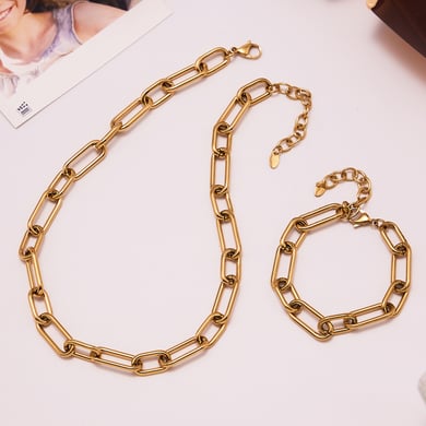 Parures de bijoux classiques pour femmes en acier inoxydable couleur or h5 Image2