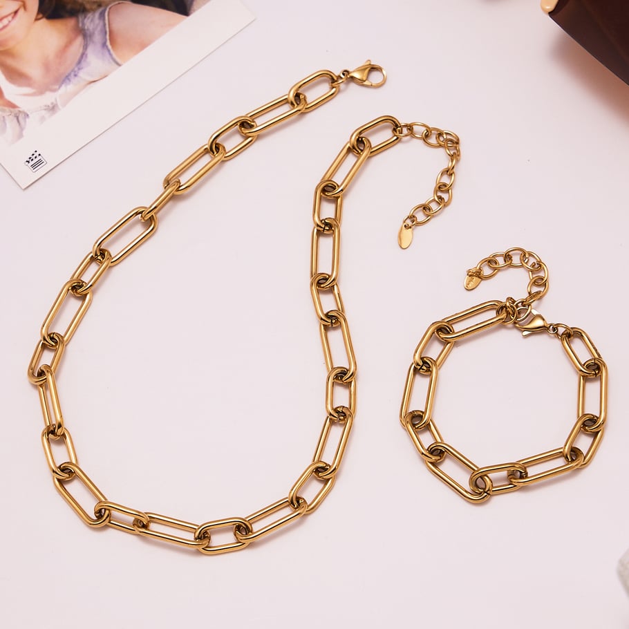 Parures de bijoux classiques pour femmes en acier inoxydable couleur or h5Image2
