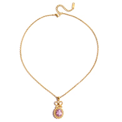 1 Piece Classic Circle Pink Zircon Stainless Steel Gold Color Women's Pendant Necklaces h5 