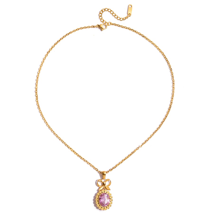 1 Piece Classic Circle Pink Zircon Stainless Steel Gold Color Women's Pendant Necklaces 