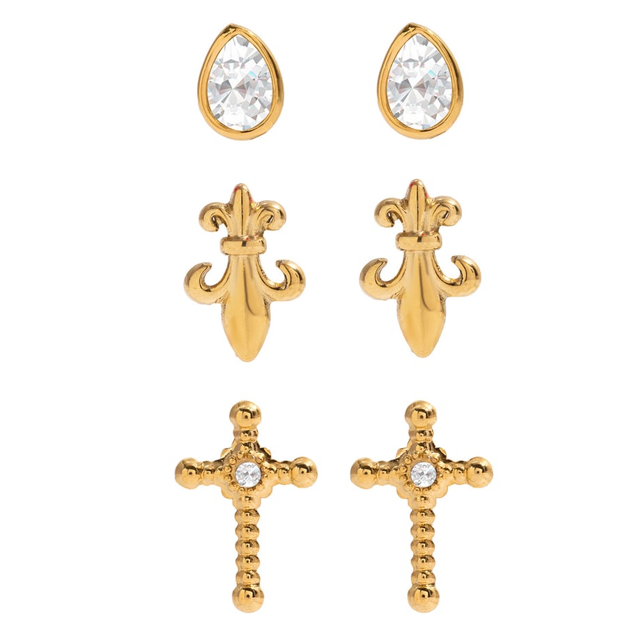 1 Set Klassisches Kreuz Edelstahl Goldfarben Damen Ohrring Sets
