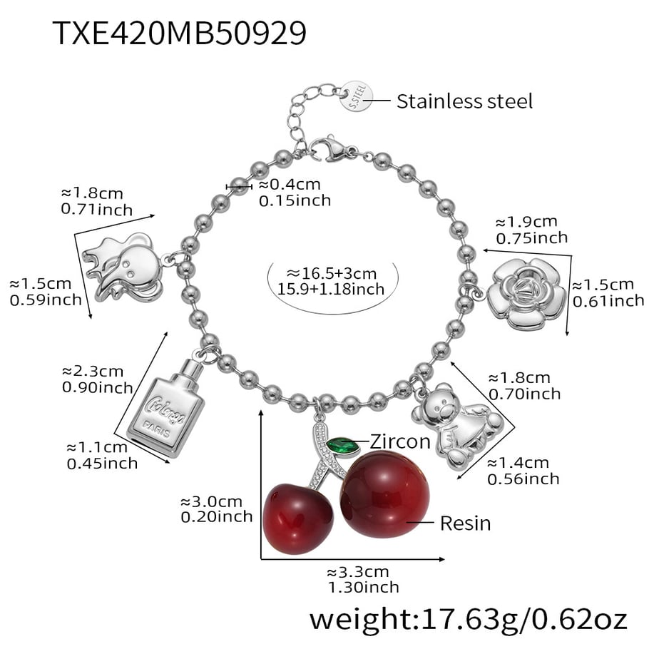 Parures de bijoux pour femmes en acier inoxydable et zircon couleur or Sweet Cherry