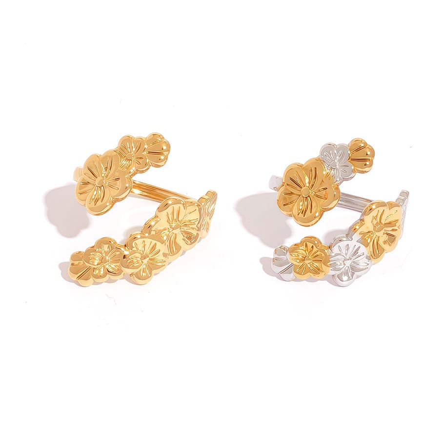 1 Piece Simple Retro Flower Stainless Steel Gold Color Women's Statement Rings h5Picture7