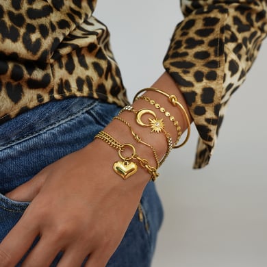 1 Piece Simple Retro Heart Moon Stainless Steel   Gold Color Women's Jewelry Sets h5 Picture7