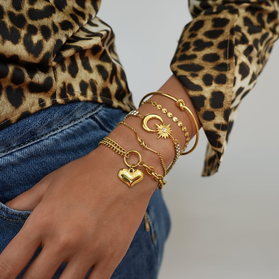 1 Piece Simple Retro Heart Moon Stainless Steel   Gold Color Women's Jewelry Sets Picture7