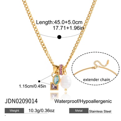 1 Piece Polychrome Rectangle Stainless Steel Gold Color Zircon Women's Pendant Necklaces h5 Picture2