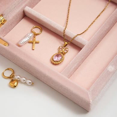 1 Piece Classic Circle Pink Zircon Stainless Steel Gold Color Women's Pendant Necklaces h5 Picture5