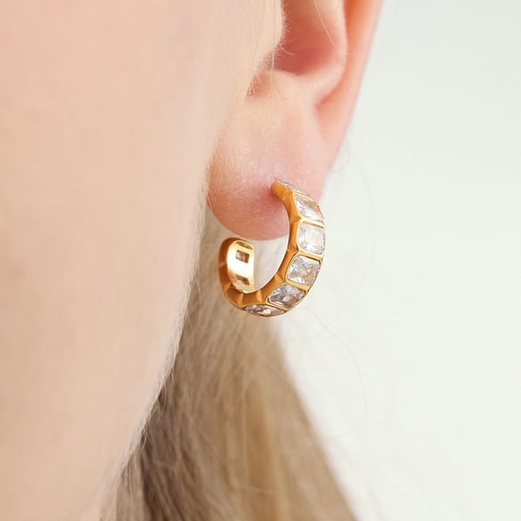 1 Pair Luxurious Circle Stainless Steel Gold Color Zircon Women's Hoop Earrings