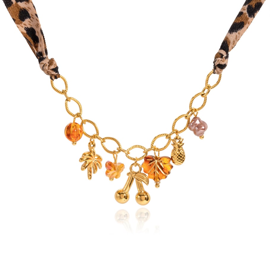 1 Piece Retro Cherry Stainless Steel Gold Color Acrylic Women's Pendant Necklaces 
