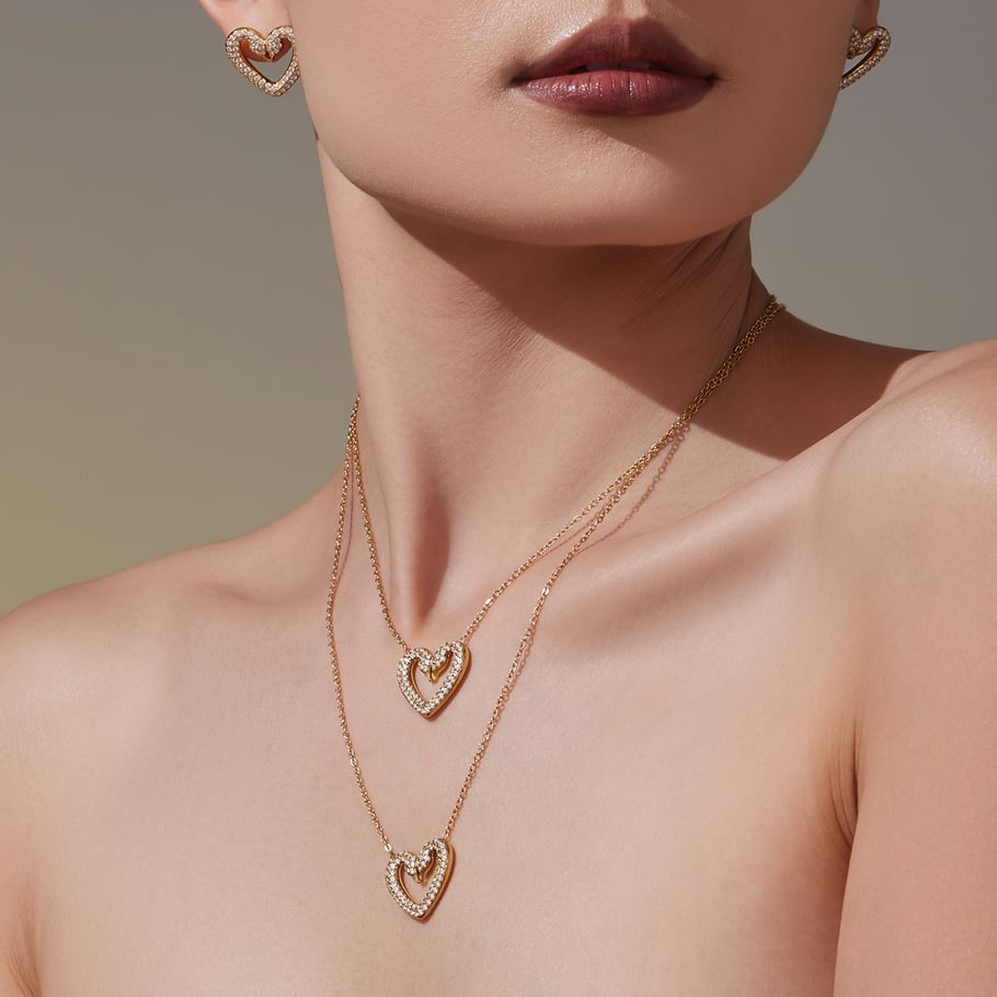 Conjuntos de joyas de lujo para mujer con corazón de cisne, acero inoxidable, color dorado y circonita h5Imagen4