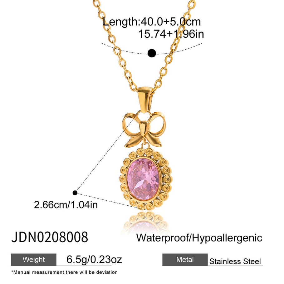 1 Piece Classic Circle Pink Zircon Stainless Steel Gold Color Women's Pendant Necklaces Picture2