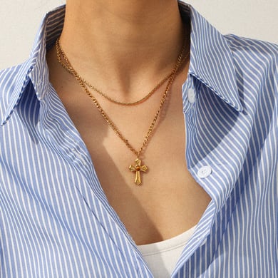 1 stuk kruis roestvrij staal goudkleurige zirkoon hanger ketting h5 Afbeelding4