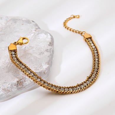 1 bracelet chaîne classique luxueux en acier inoxydable et zircon pour femme h5 Image2