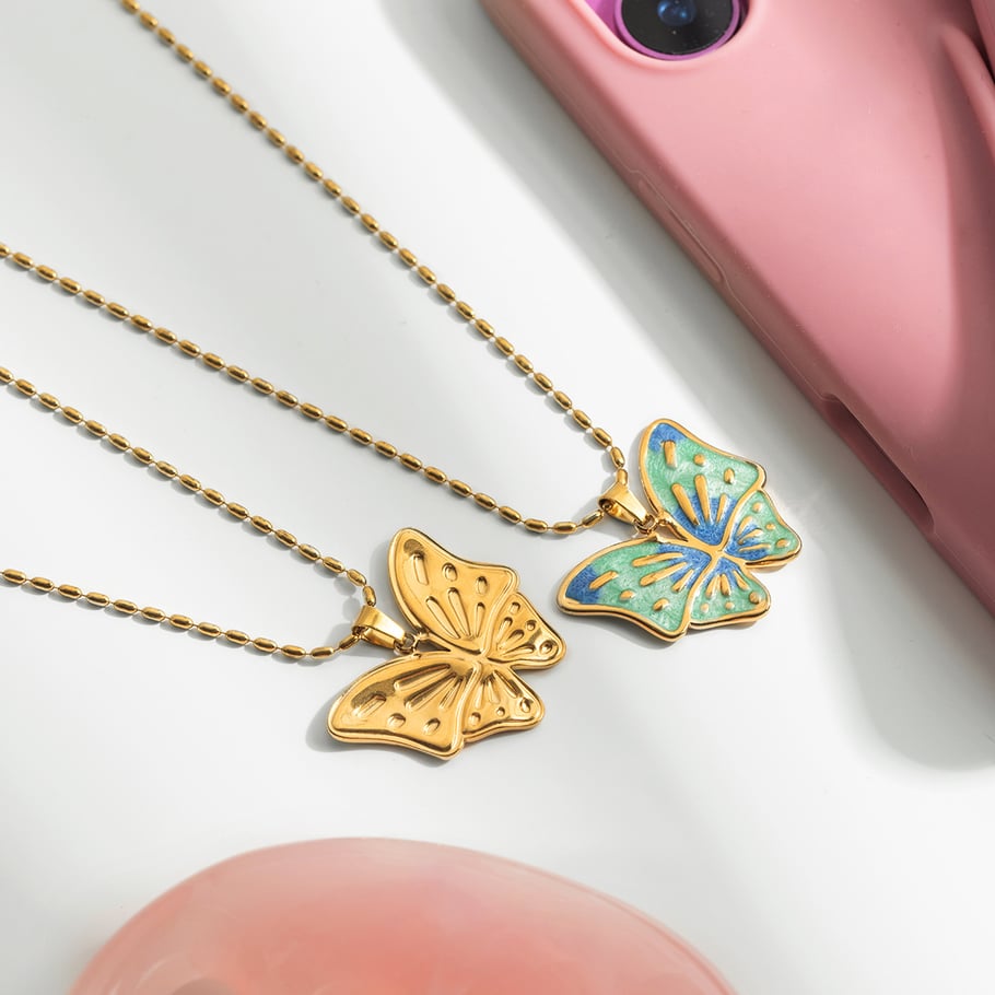 1 Piece Designable Butterfly Stainless Steel Gold Color Women's Pendant Necklaces h5Picture4