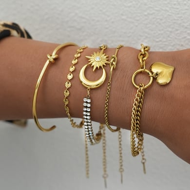 1 Piece Simple Retro Heart Moon Stainless Steel   Gold Color Women's Jewelry Sets h5 Picture4
