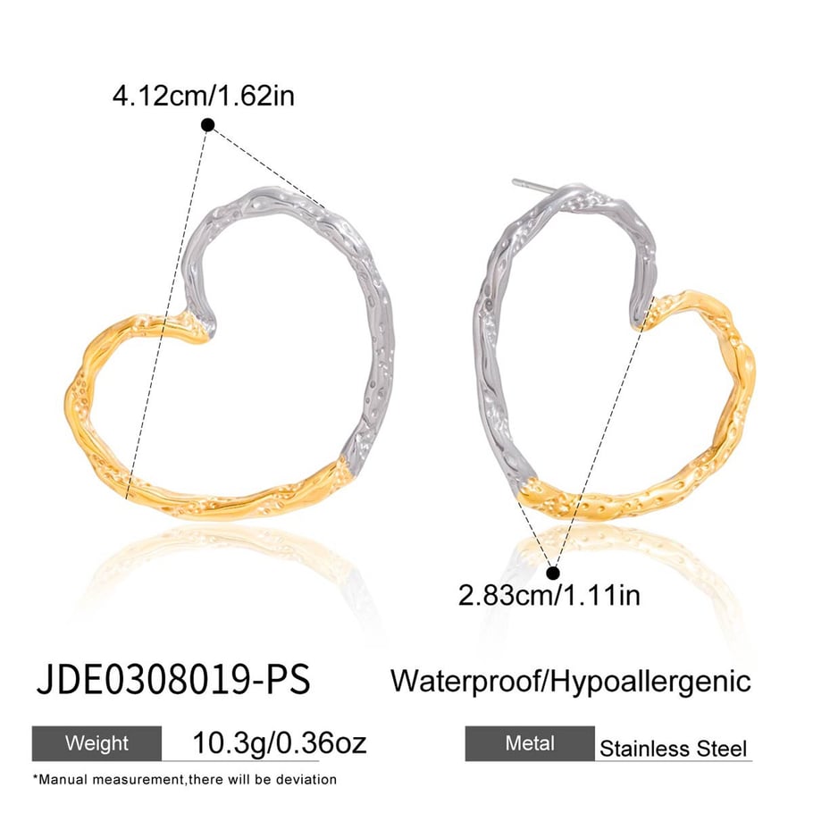 1 Paar Gold- und Silberfarbene Herz-Ohrstecker aus Edelstahl für Damen h5Bild2