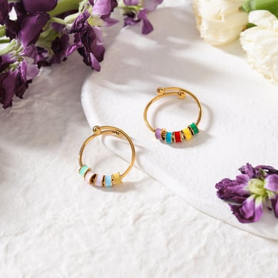 1 Piece Whimsical Colorful Beads Stainless Steel Gold Color Statement Rings h5 Picture5