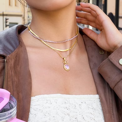 1 Piece Classic Circle Pink Zircon Stainless Steel Gold Color Women's Pendant Necklaces h5 Picture3