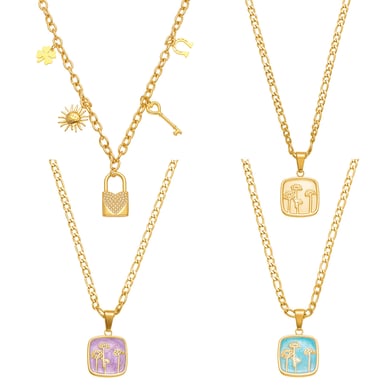 Collier avec pendentif en forme de fleur exquise en acier inoxydable couleur or pour femme h5 Image6