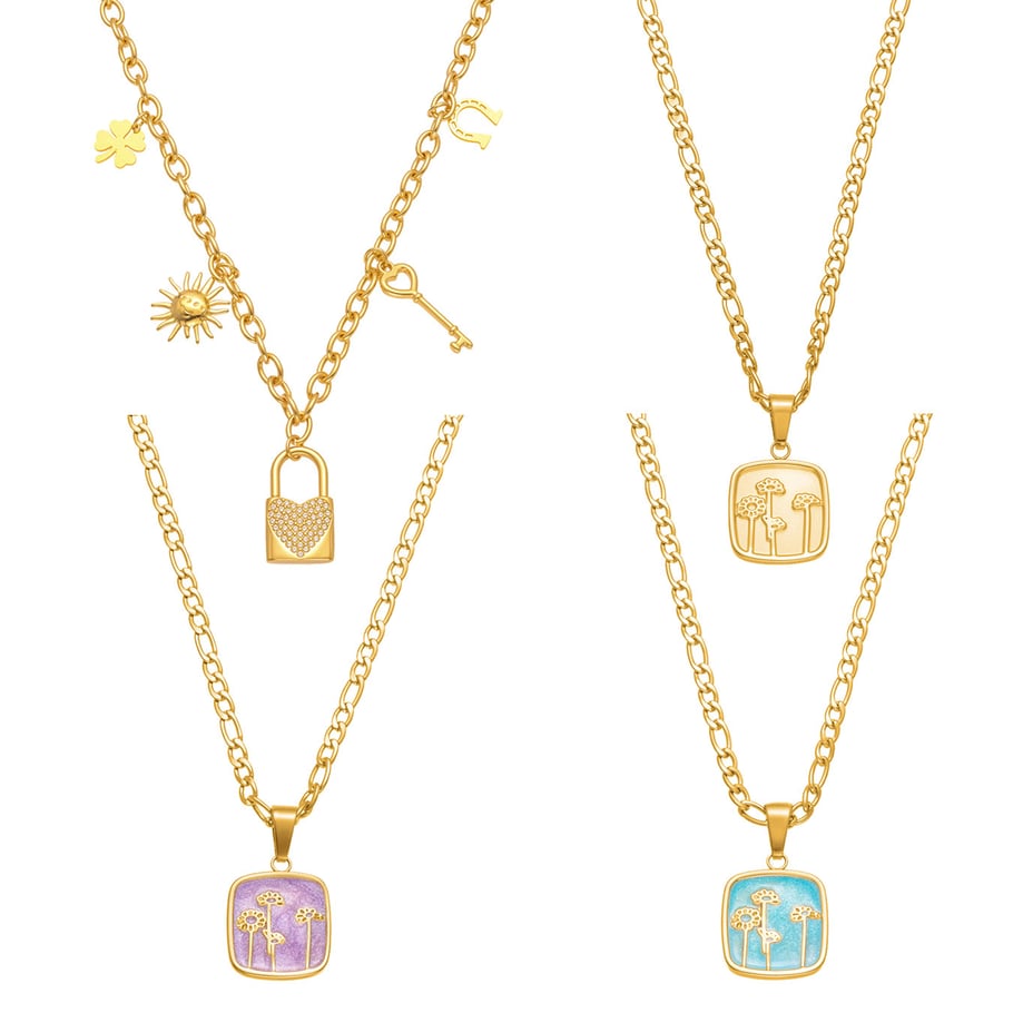 Collier avec pendentif en forme de fleur exquise en acier inoxydable couleur or pour femme h5Image6