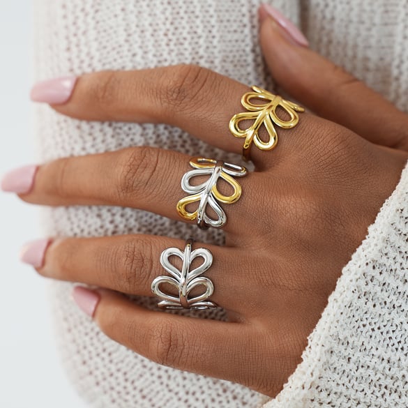1 Piece Simple  Flower Stainless Steel   Gold Color  Women's Statement Rings