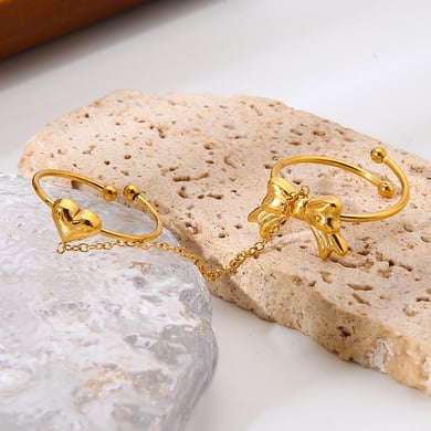 1 Set Romantische süße Herz Bogen Knoten Kette Edelstahl Damen Statement Ringe h5 Bild5