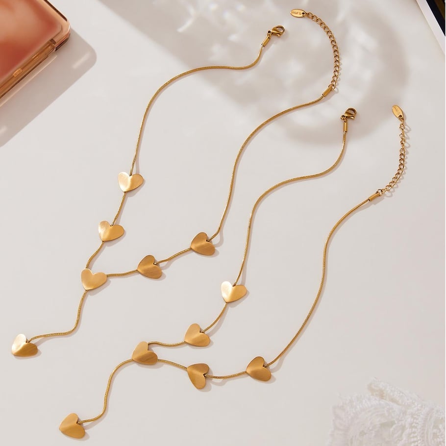 Collier pendentif minimaliste en acier inoxydable couleur or pour femme, 1 pièce, motif cœur h5Image4