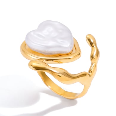 1 Piece Versatile Heart Stainless Steel Gold Color Statement Rings h5 