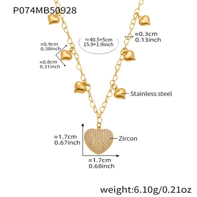 Collier pendentif en forme de cœur éblouissant en acier inoxydable, entièrement orné de zircons, pour femme h5 Image2