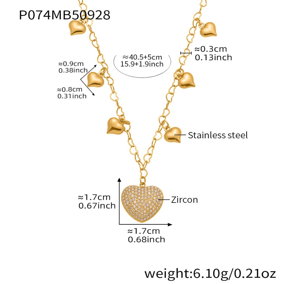 Collier pendentif en forme de cœur éblouissant en acier inoxydable, entièrement orné de zircons, pour femme h5Image2