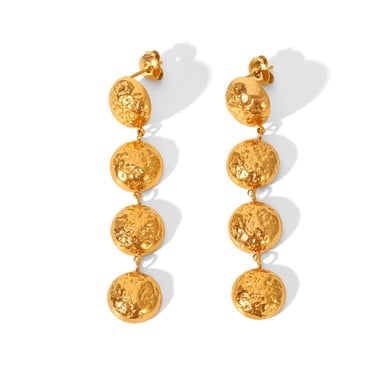 1 par de pendientes colgantes de acero inoxidable dorados con borlas esféricas y diseño de martillo h5 