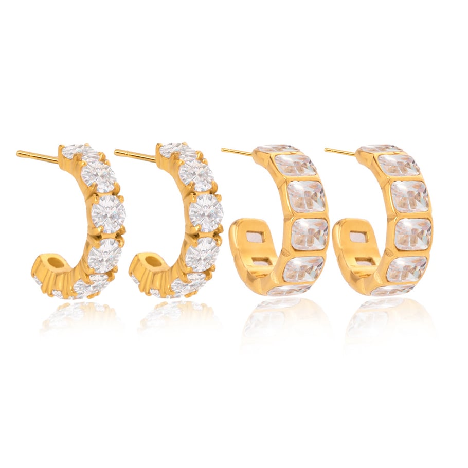 1 Paar luxuriöse kreisförmige Creolen aus Edelstahl in Goldfarbe mit Zirkonia für Damen h5Bild7
