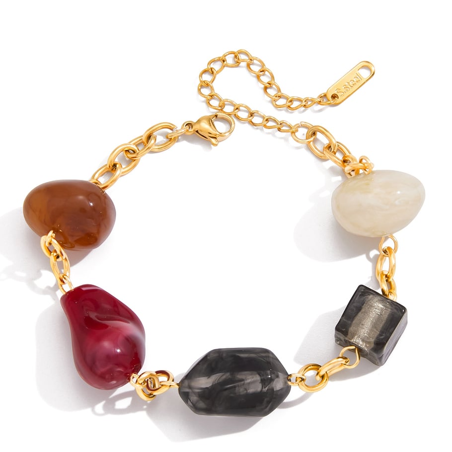 1 Stück bunte unregelmäßige Acryl-Edelstahl-Goldfarbe Damen-Charm-Armbänder