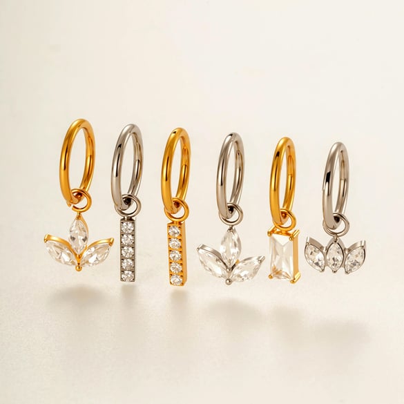 1 Stück exquisite rechteckige Tropfenohrringe aus Titanlegierung in Goldfarbe mit Zirkonia für Damen 2