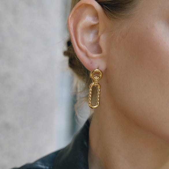 1 paar klassieke cirkelvormige oorbellen van roestvrij staal met gouden hanger voor dames 2