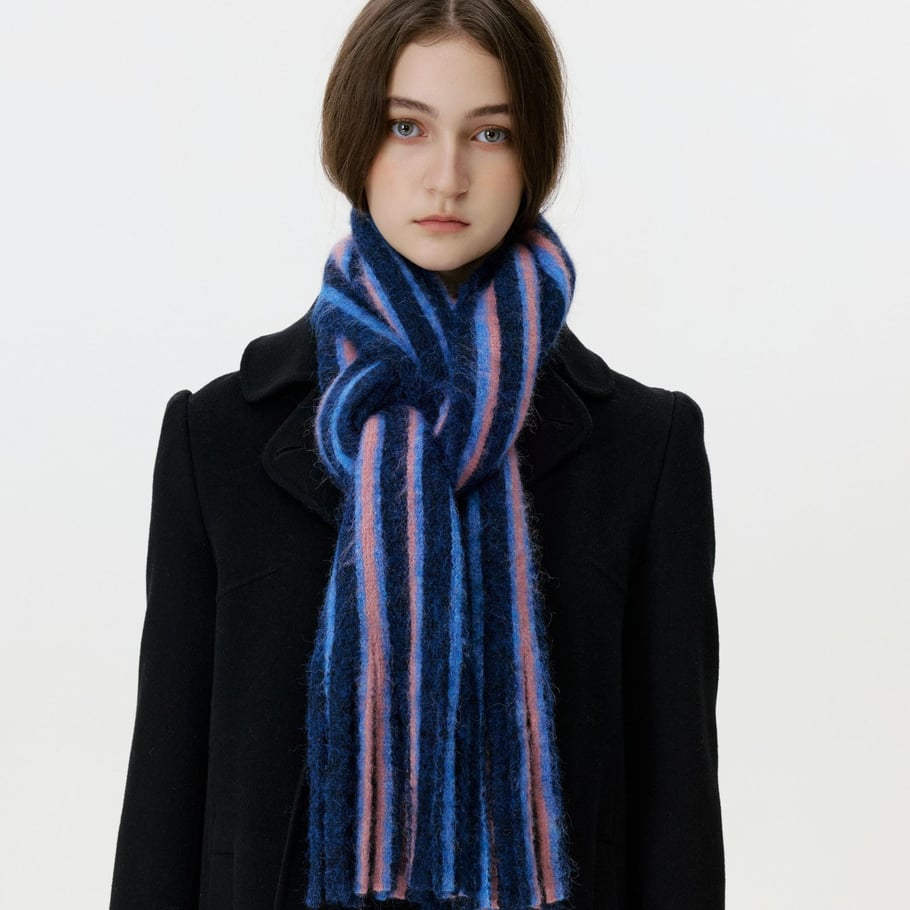 1 Stück Winterschal aus Wolle und Polyester mit Quasten und Farbblockierung