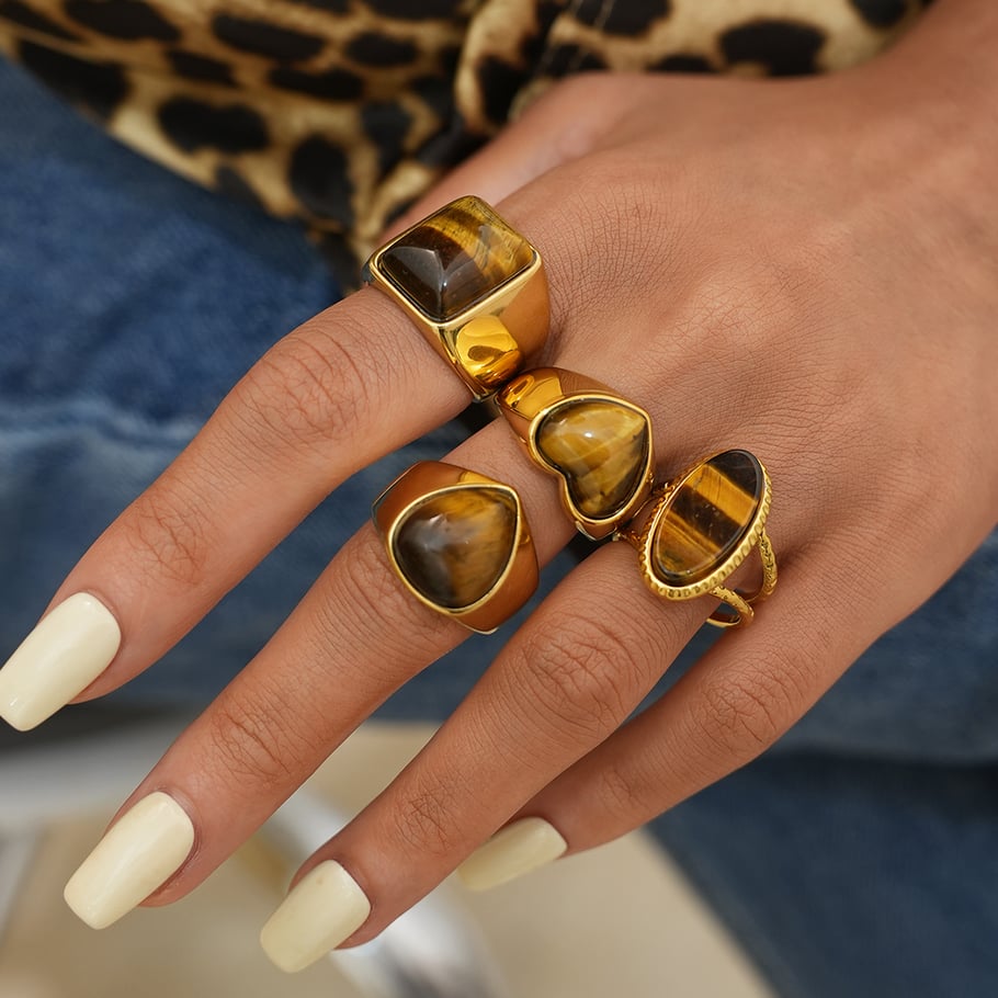1 Piece Retro Irregular Shape Stainless Steel Gold Color Women’s Statement Rings h5Picture6