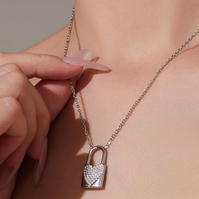 1 collar con colgante de circonita de color dorado y acero inoxidable con candado brillante para mujer h5 Imagen7