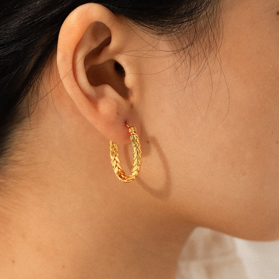 1 Pair C-shape Stainless Steel Gold Color Hoop Earrings h5Picture4