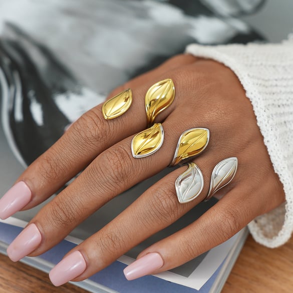 1 Piece Simple  Retro Leaf Stainless Steel   Gold Color Women's Statement Rings